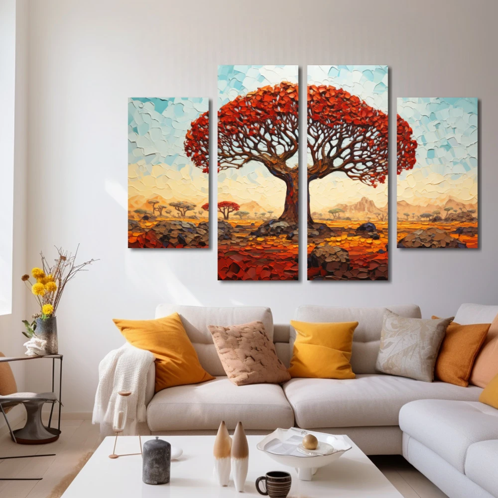 Wall Art titled: Witness of Time in a Horizontal format with: Sky blue, Orange, and Red Colors; Decoration the White Wall wall