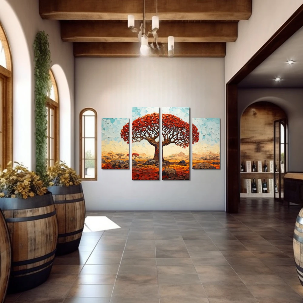 Wall Art titled: Witness of Time in a Horizontal format with: Sky blue, Orange, and Red Colors; Decoration the Winery wall