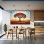 Wall Art titled: Witness of Time in a Horizontal format with: Sky blue, Orange, and Red Colors; Decoration the Kitchen wall