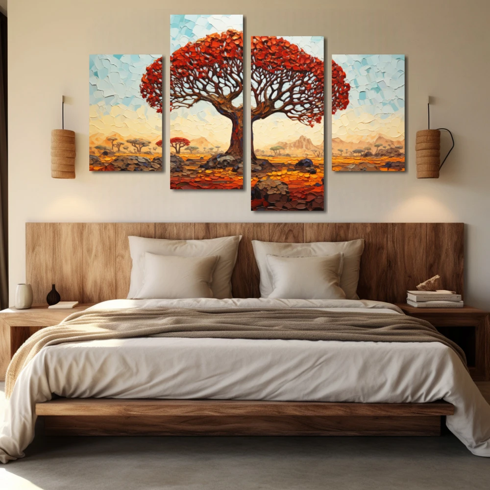 Wall Art titled: Witness of Time in a Horizontal format with: Sky blue, Orange, and Red Colors; Decoration the Bedroom wall