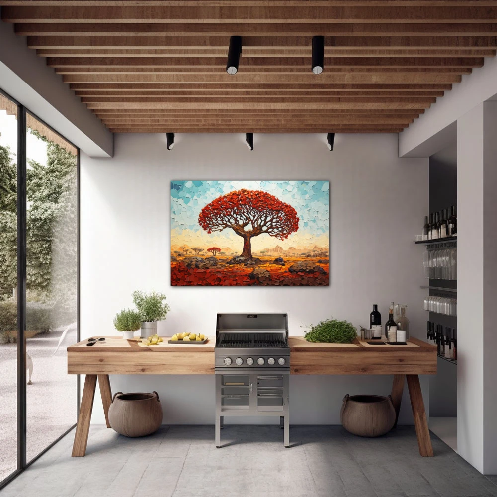 Wall Art titled: Witness of Time in a Horizontal format with: Sky blue, Orange, and Red Colors; Decoration the  wall