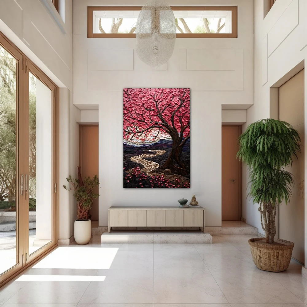 Wall Art titled: Spring in Bloom in a Vertical format with: Purple, Pink, and Pastel Colors; Decoration the Entryway wall