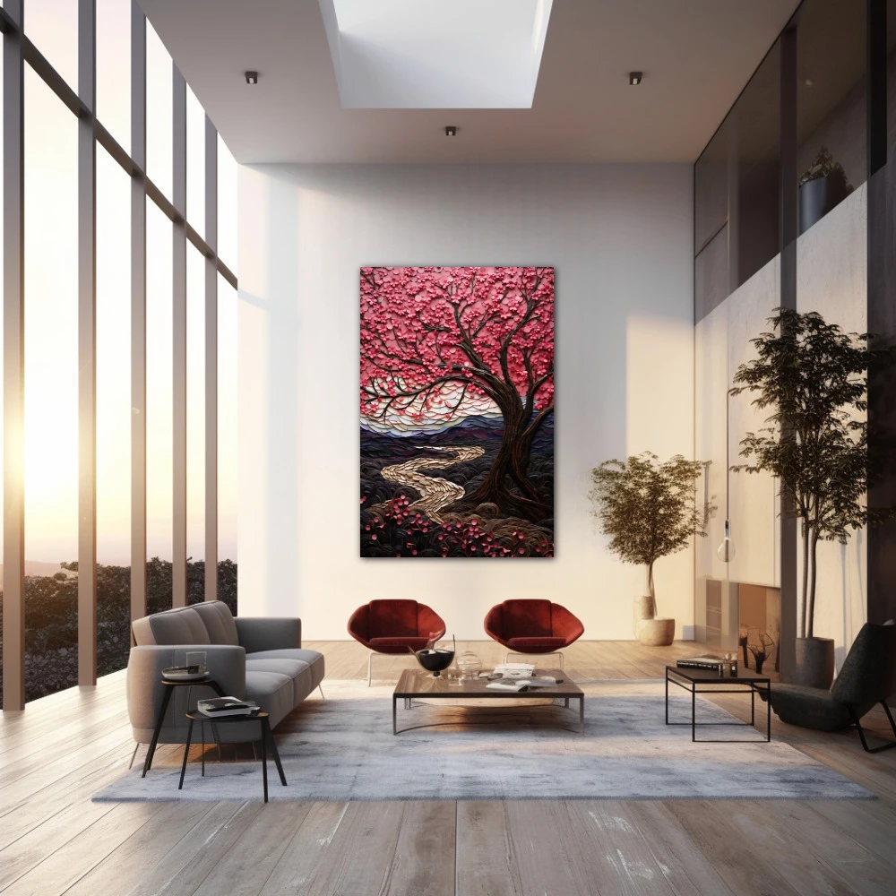 Wall Art titled: Spring in Bloom in a Vertical format with: Purple, Pink, and Pastel Colors; Decoration the Living Room wall