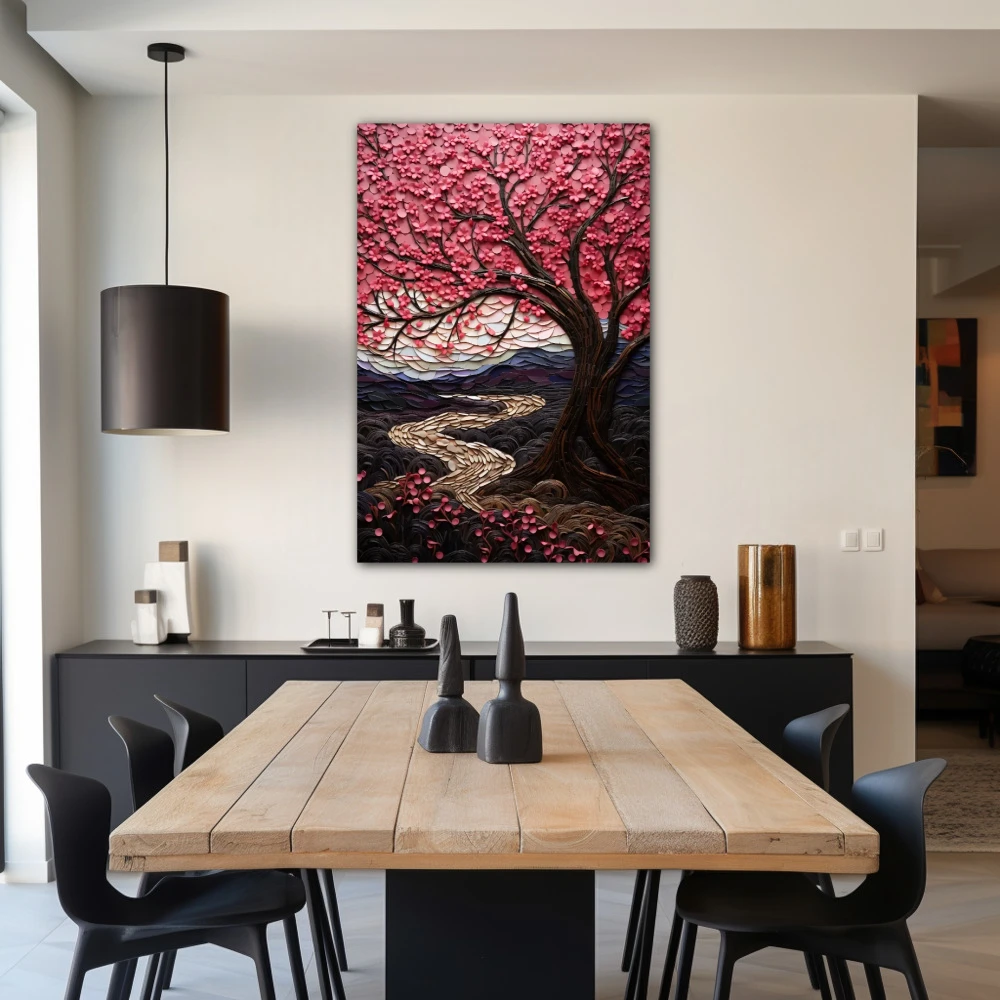Wall Art titled: Spring in Bloom in a Vertical format with: Purple, Pink, and Pastel Colors; Decoration the Living Room wall