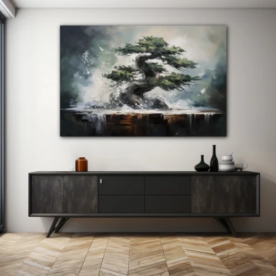 Wall Art titled: Symbol of Eternity in a  format with: Grey, and Green Colors; Decoration the Sideboard wall