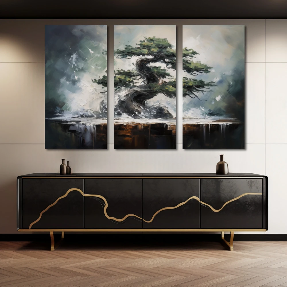 Wall Art titled: Symbol of Eternity in a Horizontal format with: Grey, and Green Colors; Decoration the Sideboard wall