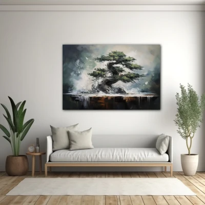 Wall Art titled: Symbol of Eternity in a  format with: Grey, and Green Colors; Decoration the White Wall wall