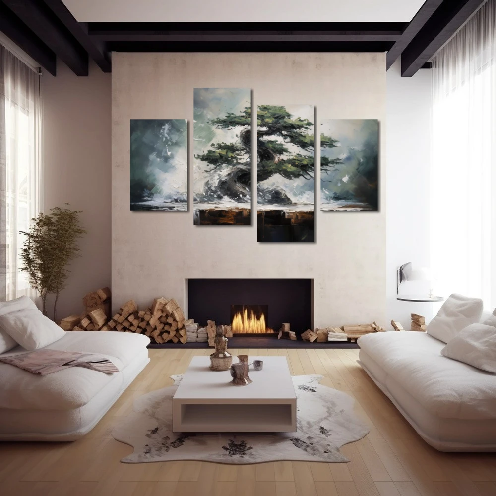 Wall Art titled: Symbol of Eternity in a Horizontal format with: Grey, and Green Colors; Decoration the Fireplace wall