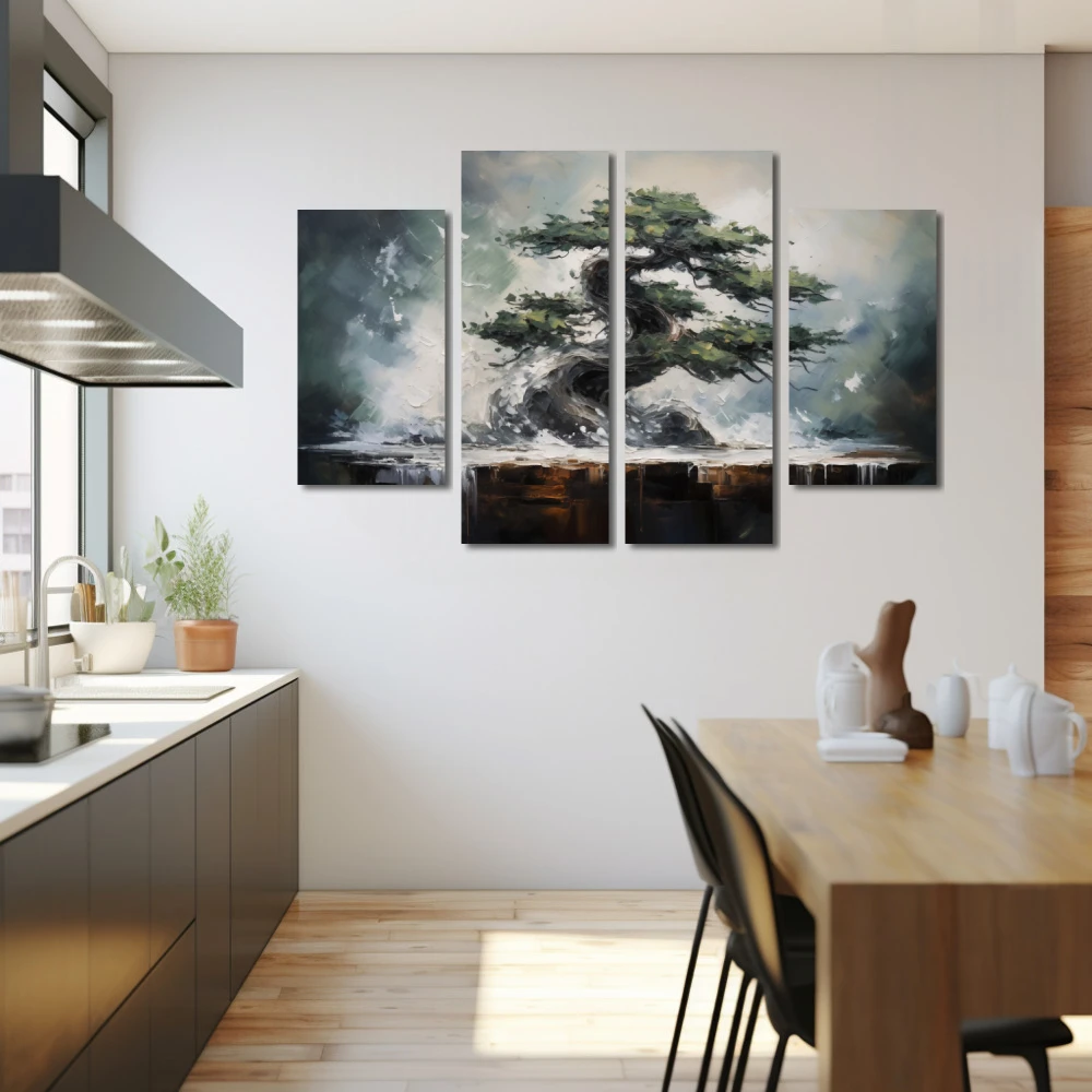 Wall Art titled: Symbol of Eternity in a Horizontal format with: Grey, and Green Colors; Decoration the Kitchen wall