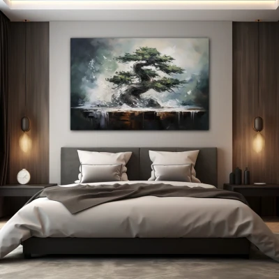 Wall Art titled: Symbol of Eternity in a  format with: Grey, and Green Colors; Decoration the Bedroom wall