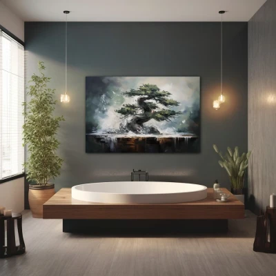 Wall Art titled: Symbol of Eternity in a Horizontal format with: Grey, and Green Colors; Decoration the Wellbeing wall