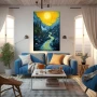 Wall Art titled: The Waterfall v2 in a Vertical format with: Yellow, and Blue Colors; Decoration the Apartamento en la playa wall