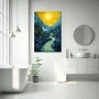 Wall Art titled: The Waterfall v2 in a Vertical format with: Yellow, and Blue Colors; Decoration the Bathroom wall