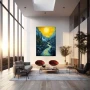 Wall Art titled: The Waterfall v2 in a Vertical format with: Yellow, and Blue Colors; Decoration the Living Room wall