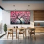 Cuadro Matices del cerezo primaveral en formato horizontal con colores Celeste, Rosa, Pastel; Decorando pared de Cocina