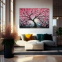 Cuadro Matices del cerezo primaveral en formato horizontal con colores Celeste, Rosa, Pastel; Decorando pared de Salón comedor