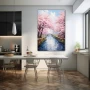 Wall Art titled: Singing Stream in a Vertical format with: Blue, and Pink Colors; Decoration the Kitchen wall