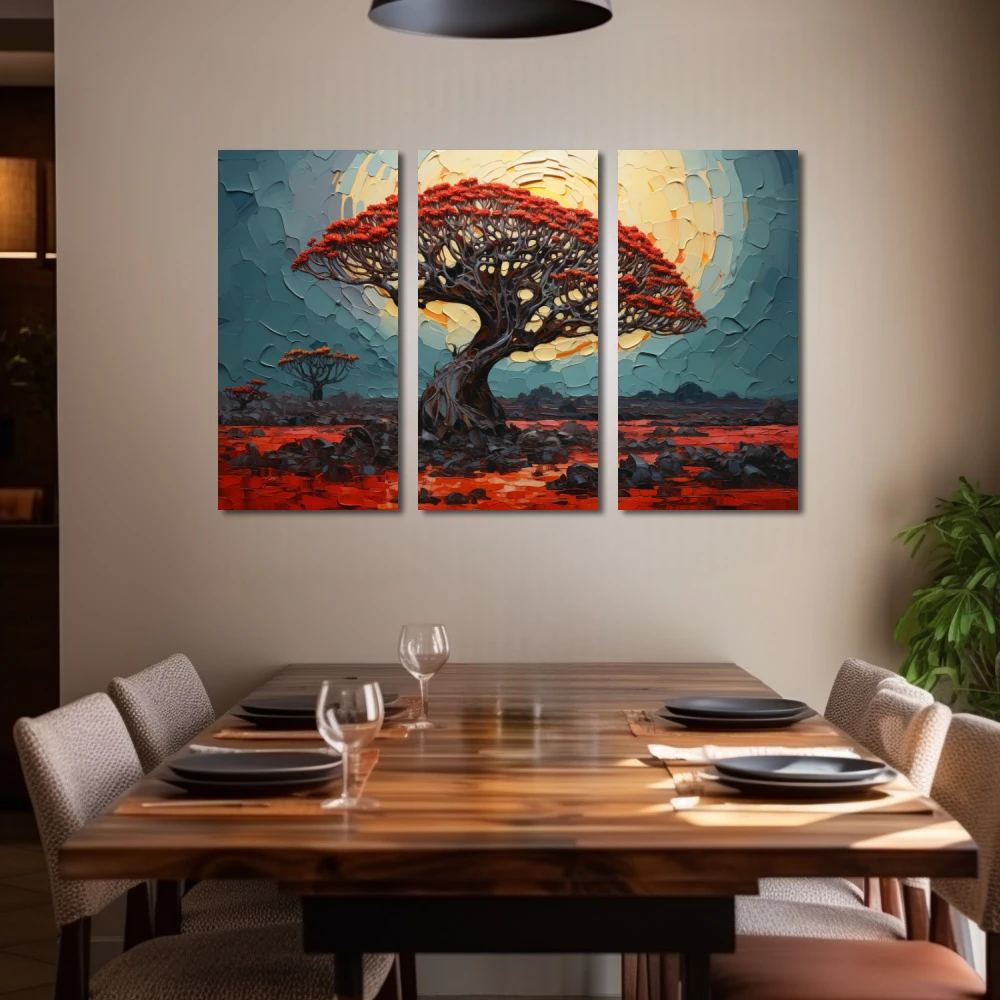 Wall Art titled: Drago under the lunar essence in a Horizontal format with: Black, and Red Colors; Decoration the Living Room wall