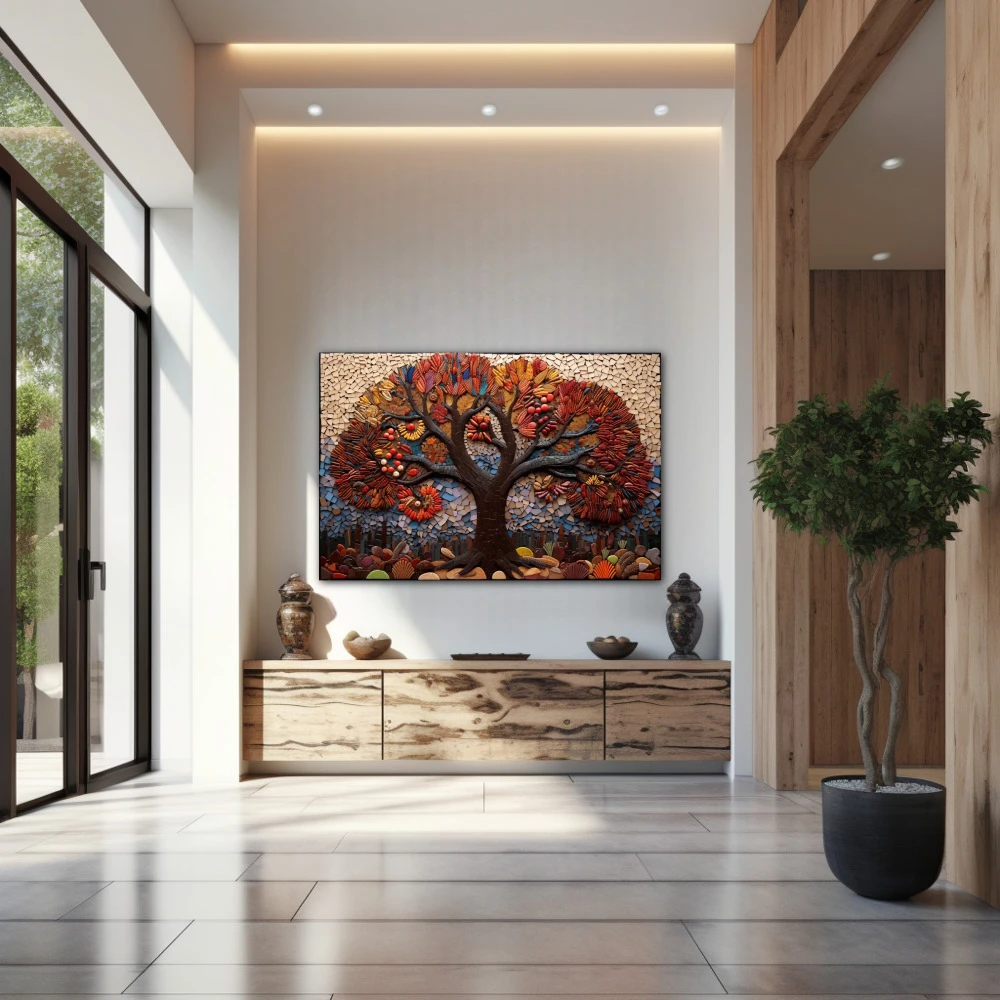 Wall Art titled: The Roots of Existence in a Horizontal format with: Brown, Red, and Beige Colors; Decoration the Entryway wall