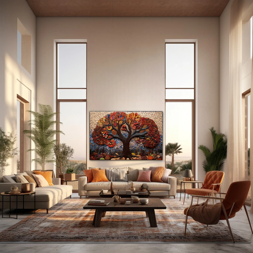 Wall Art titled: The Roots of Existence in a Horizontal format with: Brown, Red, and Beige Colors; Decoration the Living Room wall