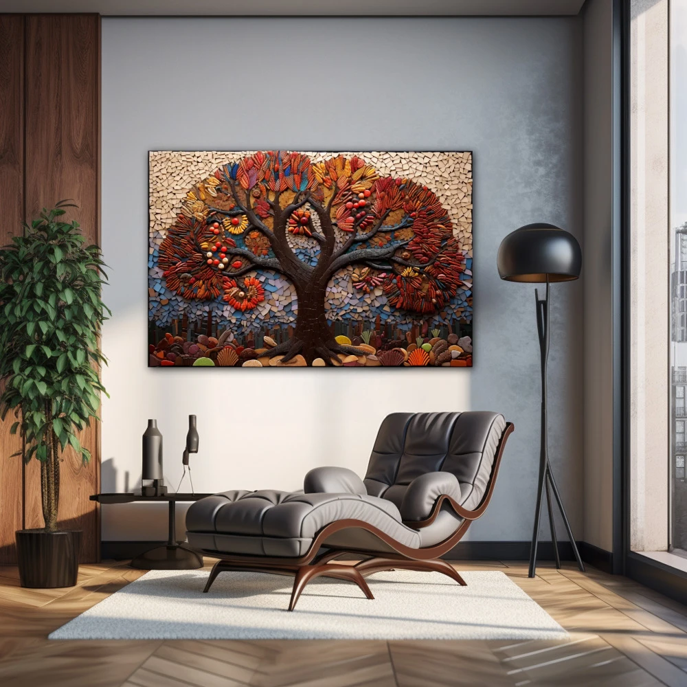 Wall Art titled: The Roots of Existence in a Horizontal format with: Brown, Red, and Beige Colors; Decoration the Living Room wall