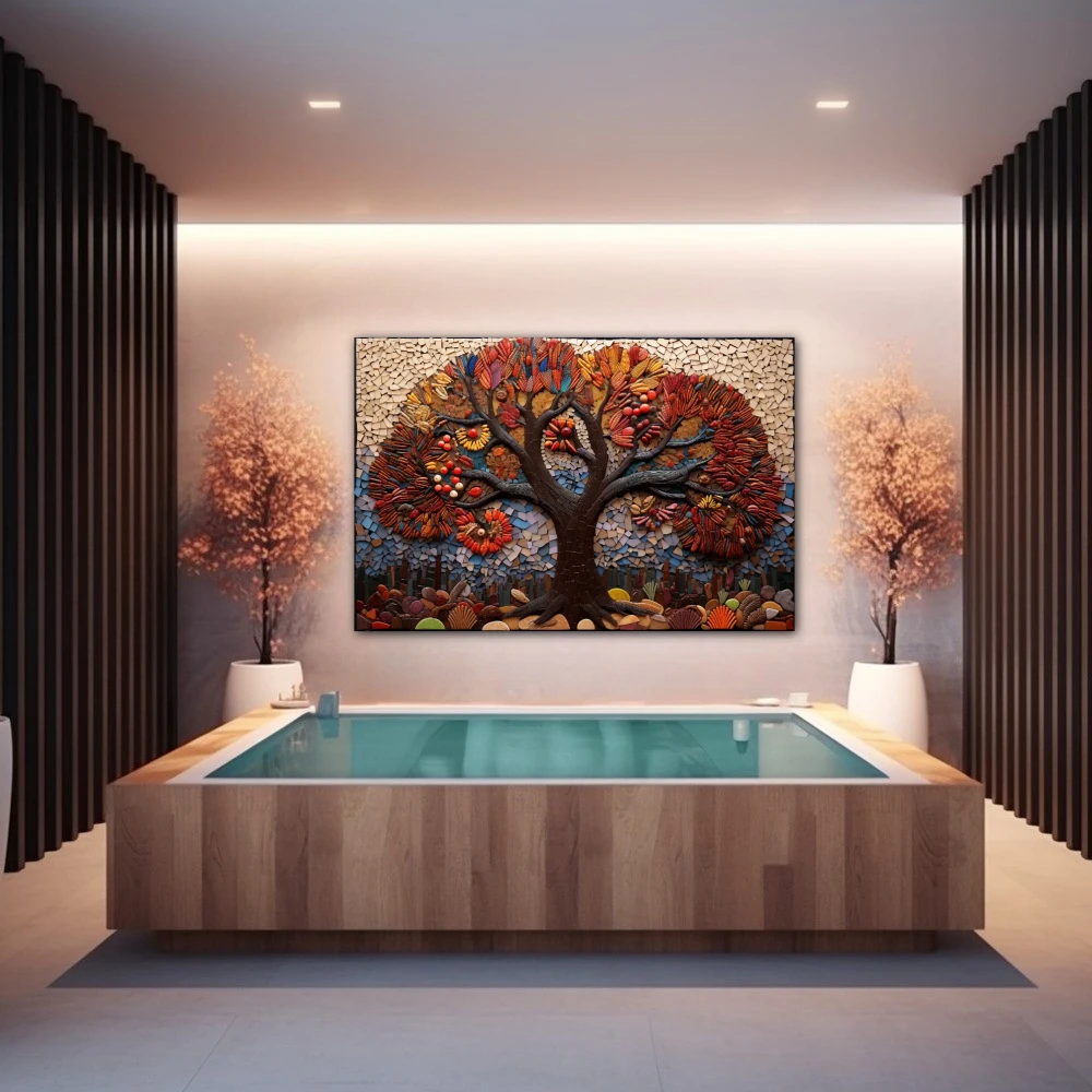 Wall Art titled: The Roots of Existence in a Horizontal format with: Brown, Red, and Beige Colors; Decoration the Wellbeing wall