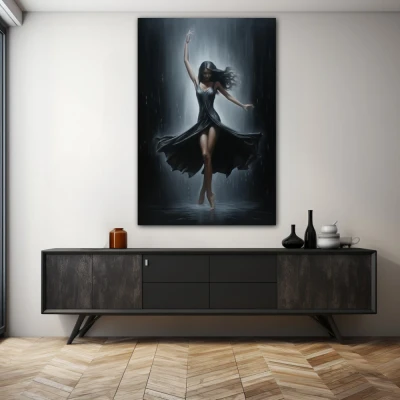 Wall Art titled: Sensuality in Motion in a  format with: Grey, Black, and Monochromatic Colors; Decoration the Sideboard wall