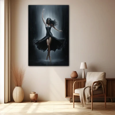 Wall Art titled: Sensuality in Motion in a Vertical format with: Grey, Black, and Monochromatic Colors; Decoration the Beige Wall wall