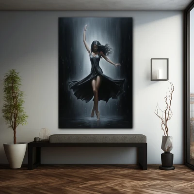 Wall Art titled: Sensuality in Motion in a Vertical format with: Grey, Black, and Monochromatic Colors; Decoration the Grey Walls wall