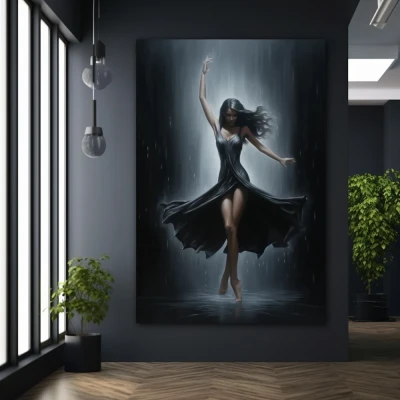 Wall Art titled: Sensuality in Motion in a Vertical format with: Grey, Black, and Monochromatic Colors; Decoration the Black Walls wall