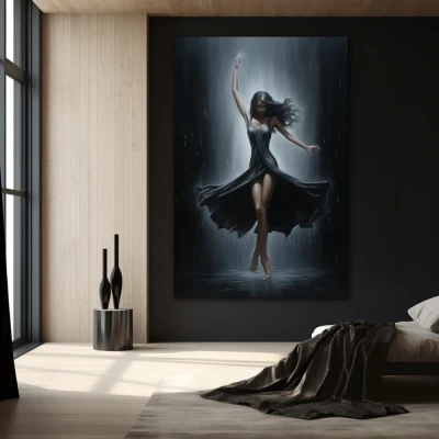 Wall Art titled: Sensuality in Motion in a Vertical format with: Grey, Black, and Monochromatic Colors; Decoration the Black Walls wall
