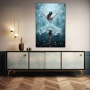 Wall Art titled: Dancing Liberates the Soul in a Vertical format with: white, Sky blue, and Grey Colors; Decoration the Sideboard wall