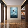 Wall Art titled: Dancing Liberates the Soul in a Vertical format with: white, Sky blue, and Grey Colors; Decoration the Hallway wall