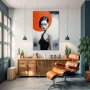 Wall Art titled: Sun and Moon in a Vertical format with: Grey, Orange, and Black Colors; Decoration the Barbería wall
