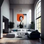Wall Art titled: Sun and Moon in a Vertical format with: Grey, Orange, and Black Colors; Decoration the Living Room wall