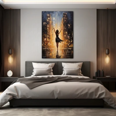 Wall Art titled: Everything in the Universe Has Rhythm in a  format with: Yellow, Golden, and Black Colors; Decoration the Bedroom wall
