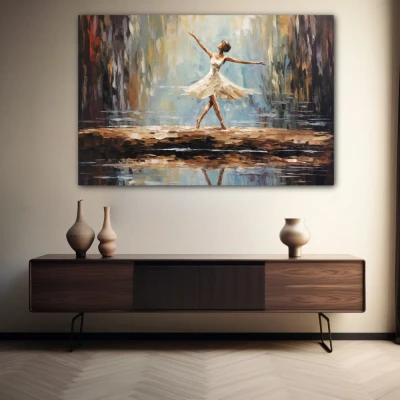 Wall Art titled: The Dance of a Silent Melody in a  format with: white, Brown, and Black Colors; Decoration the Sideboard wall