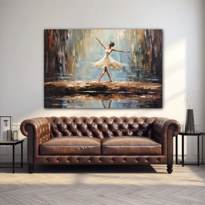 Wall Art titled: The Dance of a Silent Melody in a Horizontal format with: white, Brown, and Black Colors; Decoration the Above Couch wall