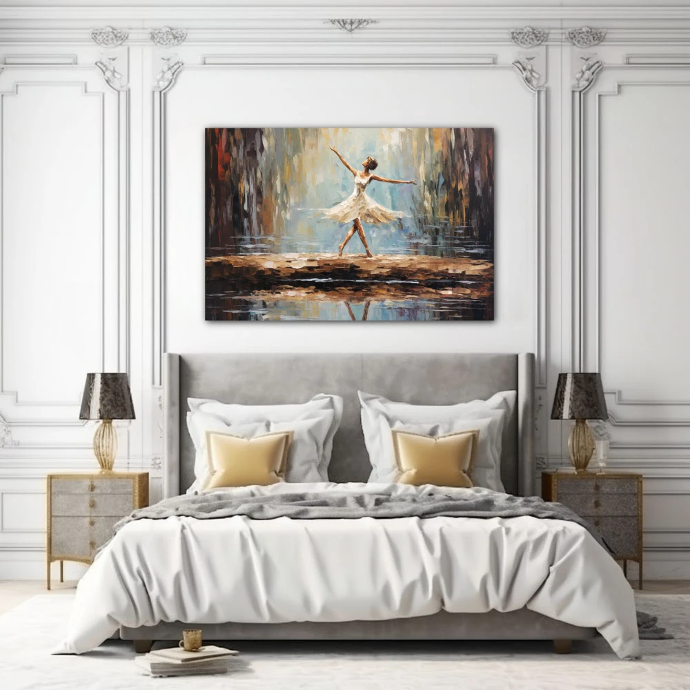 Wall Art titled: The Dance of a Silent Melody in a Horizontal format with: white, Brown, and Black Colors; Decoration the Bedroom wall