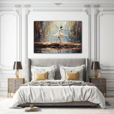 Wall Art titled: The Dance of a Silent Melody in a  format with: white, Brown, and Black Colors; Decoration the Bedroom wall