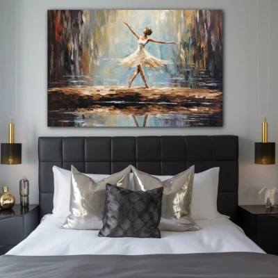 Wall Art titled: The Dance of a Silent Melody in a Horizontal format with: white, Brown, and Black Colors; Decoration the Bedroom wall