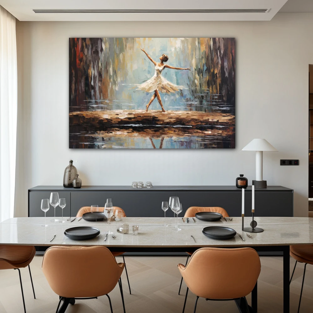 Wall Art titled: The Dance of a Silent Melody in a Horizontal format with: white, Brown, and Black Colors; Decoration the Living Room wall