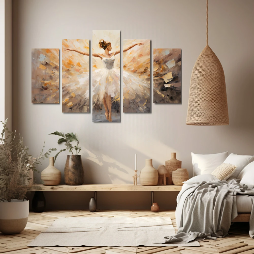 Wall Art titled: Dance Under a Rain of Emotions in a Horizontal format with: Brown, Beige, and Pastel Colors; Decoration the Beige Wall wall