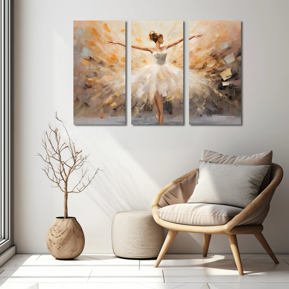 Wall Art titled: Dance Under a Rain of Emotions in a Horizontal format with: Brown, Beige, and Pastel Colors; Decoration the White Wall wall