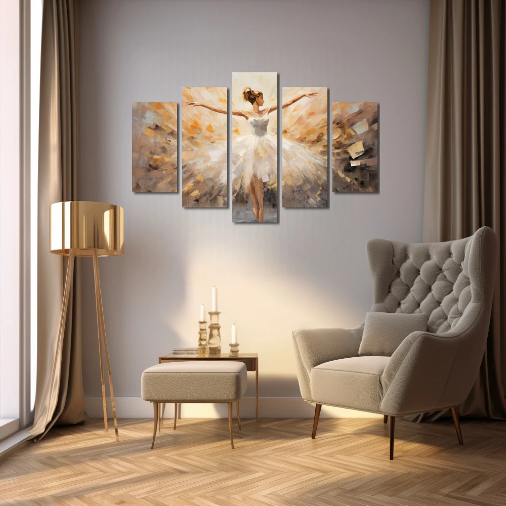 Wall Art titled: Dance Under a Rain of Emotions in a Horizontal format with: Brown, Beige, and Pastel Colors; Decoration the Living Room wall