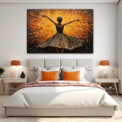 Wall Art titled: Dance with Passion and Freedom in a  format with: Yellow, and Brown Colors; Decoration the Bedroom wall