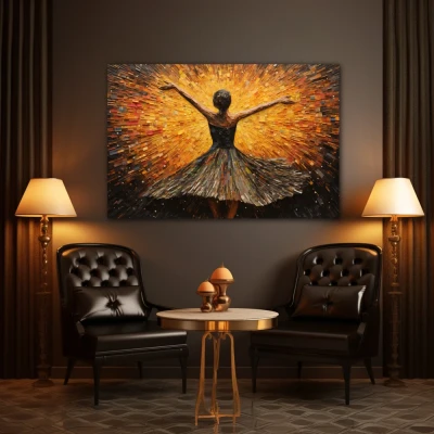 Wall Art titled: Dance with Passion and Freedom in a  format with: Yellow, and Brown Colors; Decoration the Living Room wall
