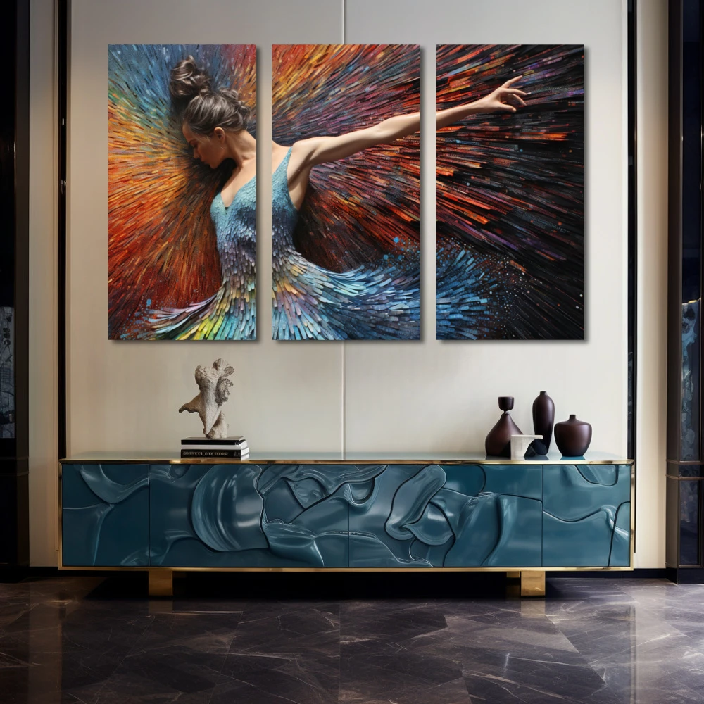 Wall Art titled: Spirit-Healing Vibrations in a Horizontal format with: Blue, Orange, and Vivid Colors; Decoration the Sideboard wall