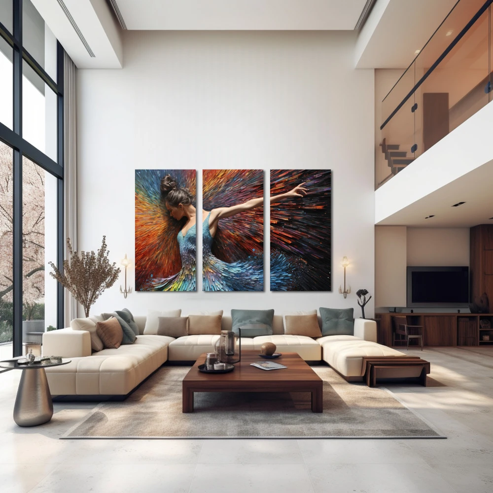 Wall Art titled: Spirit-Healing Vibrations in a Horizontal format with: Blue, Orange, and Vivid Colors; Decoration the Above Couch wall