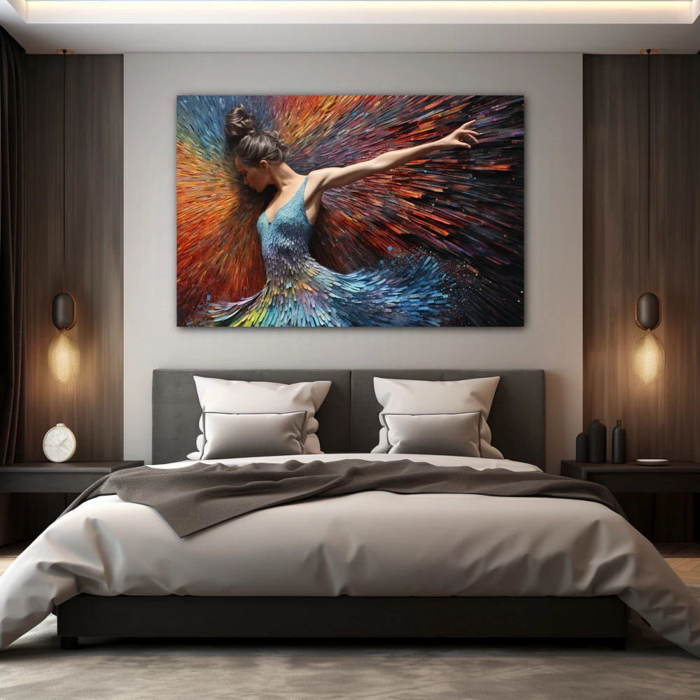 Wall Art titled: Spirit-Healing Vibrations in a Horizontal format with: Blue, Orange, and Vivid Colors; Decoration the Bedroom wall